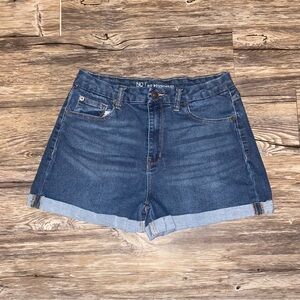 NoBo Dark Blue Denim High Waisted Cuffed Women's Shorts